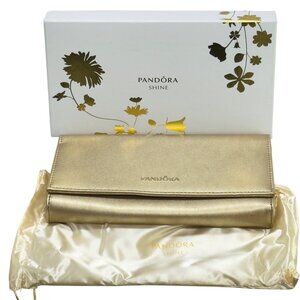 Pandora Shine Gold Metallic Clutch Wallet With Original Box & Satin Dust Bag